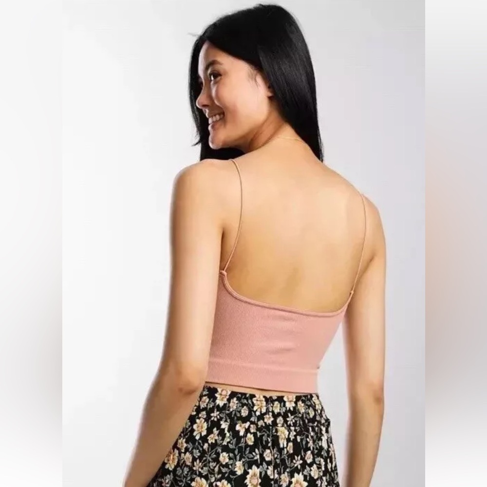 Free People Intimately Brami Crop Top M/L Nude Ribbed V-neck Skinny Strap Cami - Picture 5 of 10